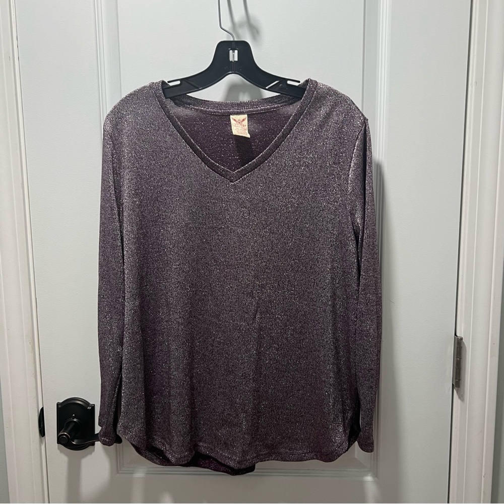 Purple Sparkly Long Sleeve V Neck Size 1X